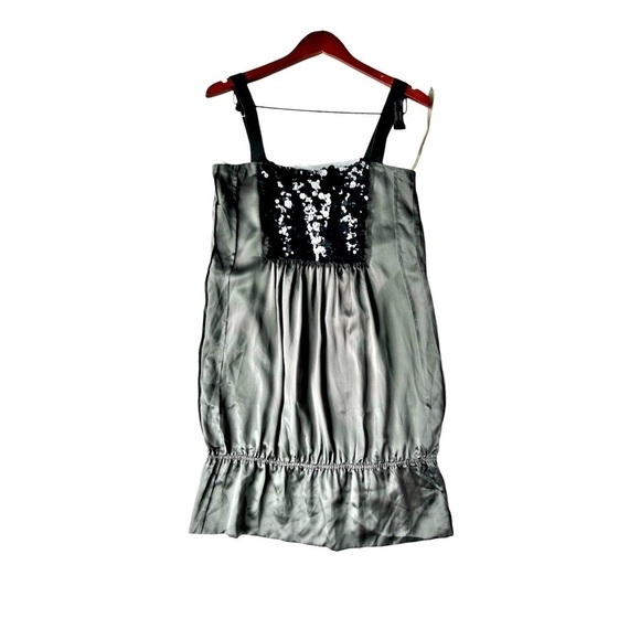 Vera Wang  Silk  mini dress tunic Silver size 8 sequin - Picture 1 of 9
